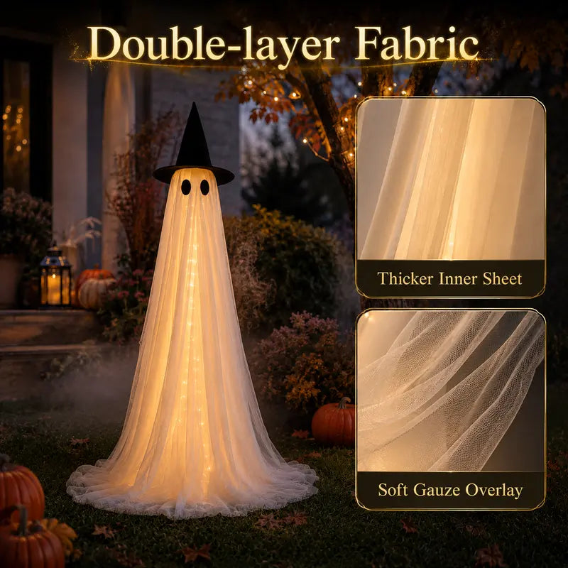 2-Packs Halloween Aesthetic Horror Lighted Ghost Decor Set, 5Ft Wind-Resistant Outdoor Party Decoration