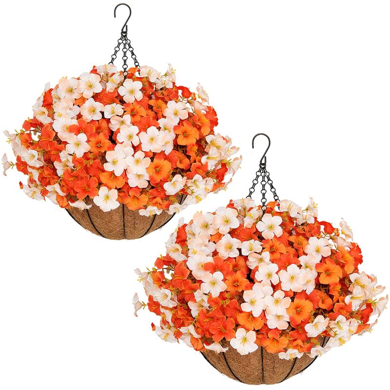 🍂🍂🍂Fall Sale: 2-Pack Artificial Morning Glory Hanging Baskets for Porch & Garden