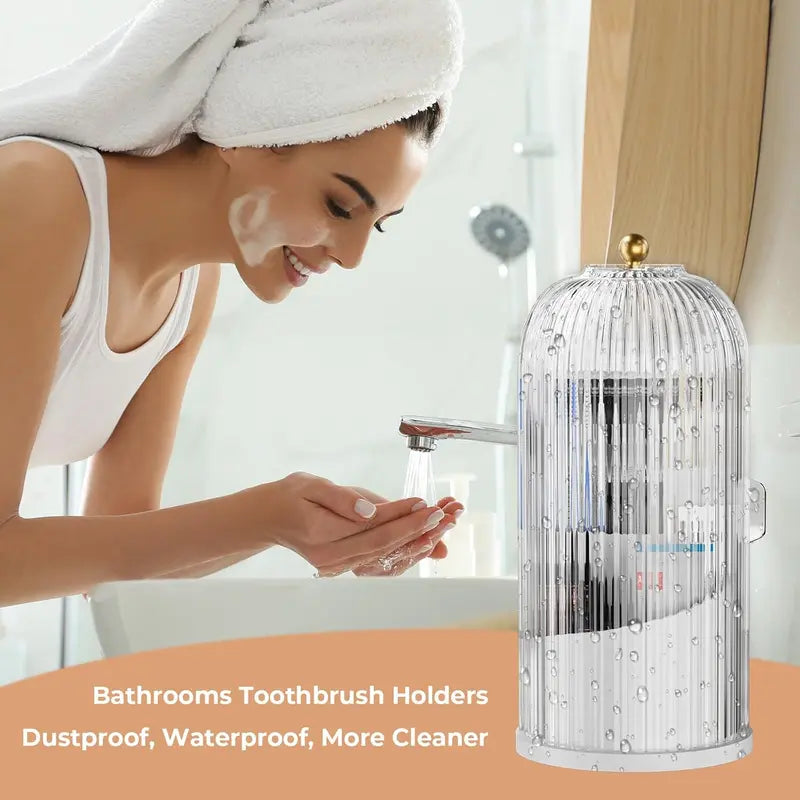 Modern Durable Acrylic Toothbrush Holder with 360-Rotating Transparent Cover