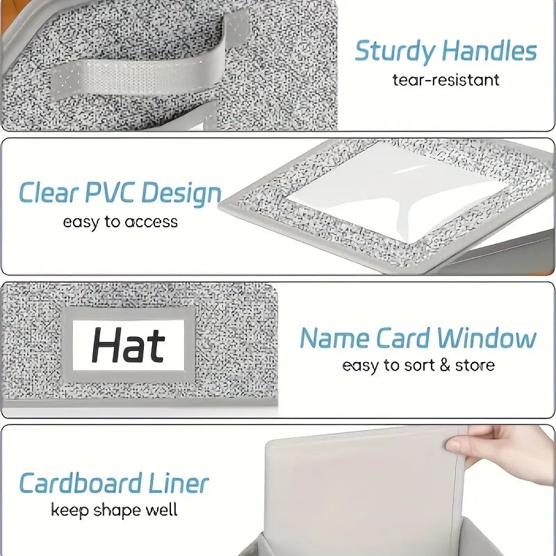 Stackable Hat Storage Boxes for Baseball Caps, Holds Up to 24 Hats, Durable Wardrobe Organizer