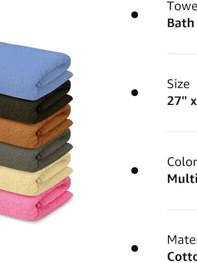 100% Cotton Bath Towels – 27x54 inch, 6-Pack – Lightweight, Quick-Drying Everyday Towels