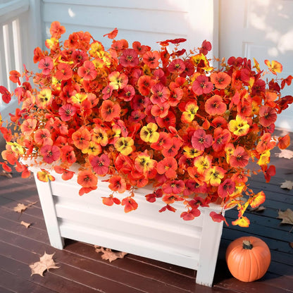 INQCMY Artificial Fake Pansy Flowers for Outdoor, 12 Pcs Faux Silk Pansies Flower for Spring Summer Decoration, UV Resistant Fake Plants for Outside Planter Porch Yard Patio Home Decor(Double Purple)