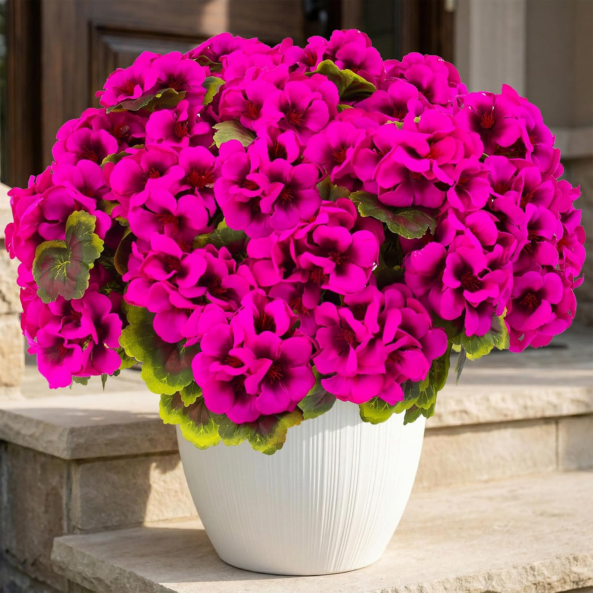 lovemoon 8 Pcs Artificial Geranium Plant Realistic Silk Flowers for Outside UV Resistant Faux Geranium Flowers for Indoor Outdoor Home Garden Office Decoration (8, Red)