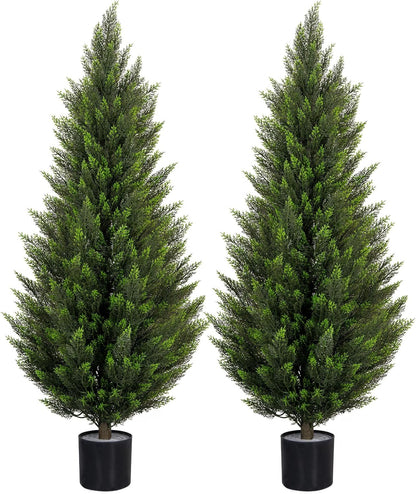 3FT UV-Resistant Artificial Triple Ball Boxwood Topiary Set of 2, All-Weather Outdoor & Indoor Decor for Garden, Porch, Entryway