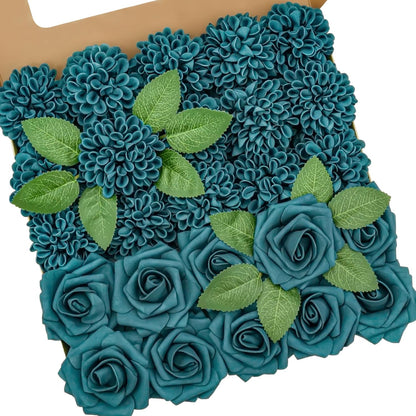 Artificial Flowers, Realistic 50 Pcs Artificial Rose for DIY Wedding Bouquets Centerpieces Arrangements, Sage Green Dahlia Flowers with Stem for Bridal Shower Party Home Decorations