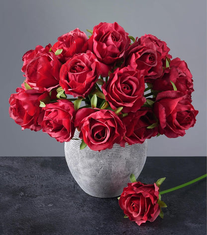 Ivydale Peony Artificial Flowers Bouquet 17.7" Faux Silk Arrangements Fake Peonies Plants Bulk Look Real Dining Table Centerpieces for Home Kitchen Wedding Party Decor, No Vase (Red)