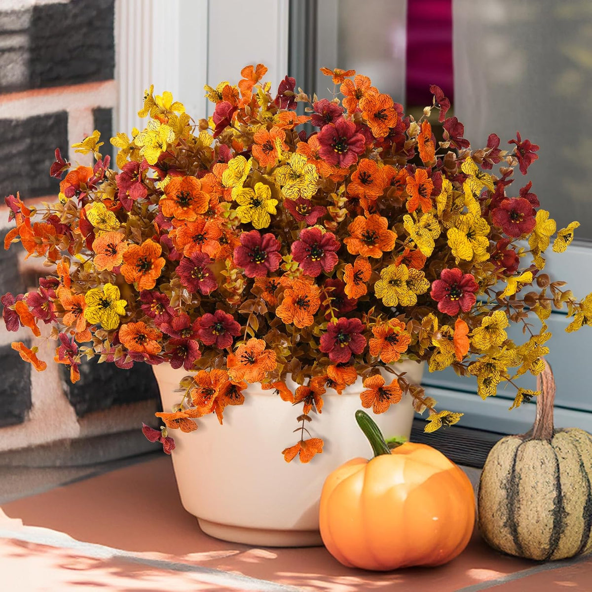 INQCMY Artificial Flowers for Outdoors Faux Plants Outdoor Fake Flowers Spring Decoration, 12 Bundles Faux Silk Colorful Daisy Realistic UV Resistant for Outside Home Planter Window Porch Patio Yard