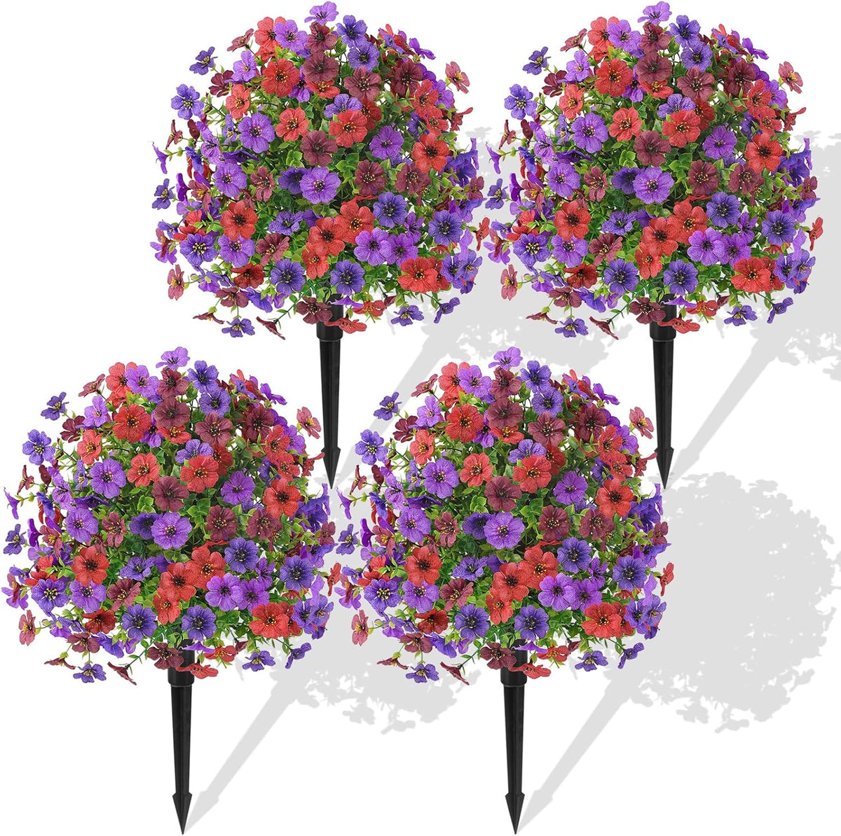 Alupssuc 2Pcs 20" Artificial Topiary Ball Flowers For Outdoors Planters, Spring Decoration with Spike, UV Resistant Faux Summer Plants, Fake Bushes Indoor Decor, Mix 4 Colors for Garden, Porch & Patio