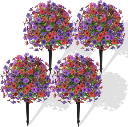 Alupssuc 2Pcs 20" Artificial Topiary Ball Flowers For Outdoors Planters, Spring Decoration with Spike, UV Resistant Faux Summer Plants, Fake Bushes Indoor Decor, Mix 4 Colors for Garden, Porch & Patio
