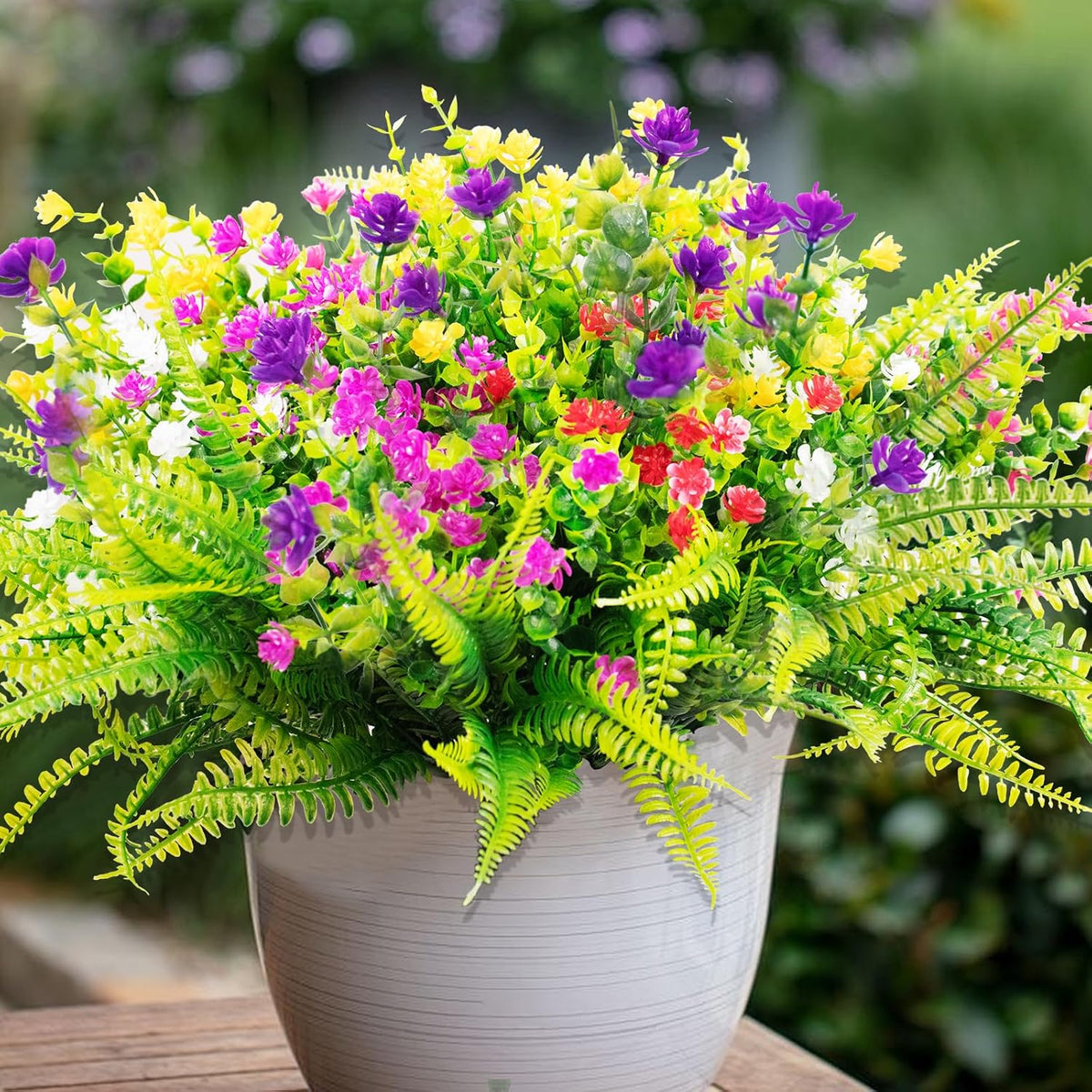 14 Pcs Artificial Flowers Outdoor UV Resistant Fake Flower for Outside Faux Greenery Plant Planter Plastic Flowers - No Maintenance Outdoor Faux Flowers for Porch Garden Home Decor (Mix 4)