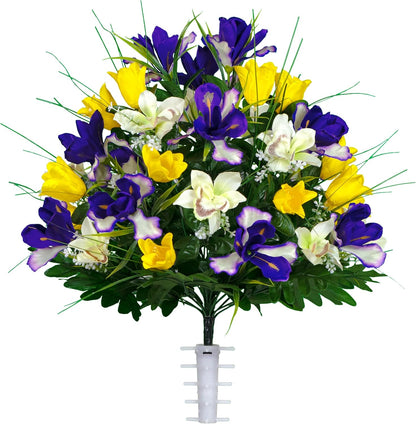 Sympathy Silks Ruby's Silk Flowers Artificial Flowers - Weighted Pot Bouquet Decoration - Height 18"-20" - Red Tulip and White Iris Potted Flowers
