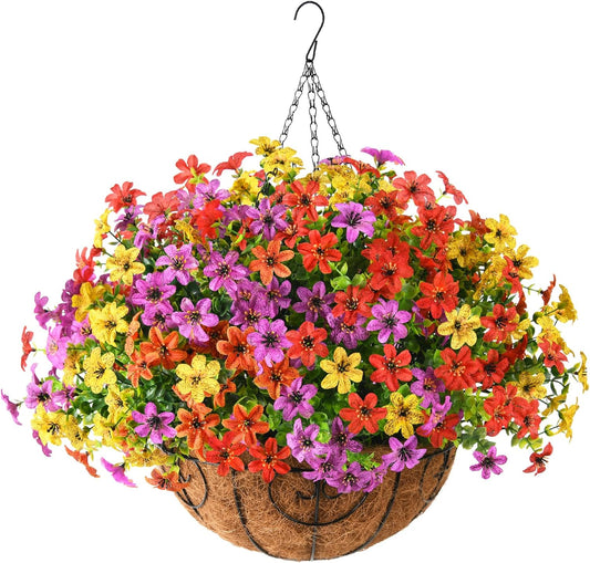 Artificial Flowers Hanging Basket for Outdoor Decoration, 12 Bundles UV Resistant Faux Silk Plants