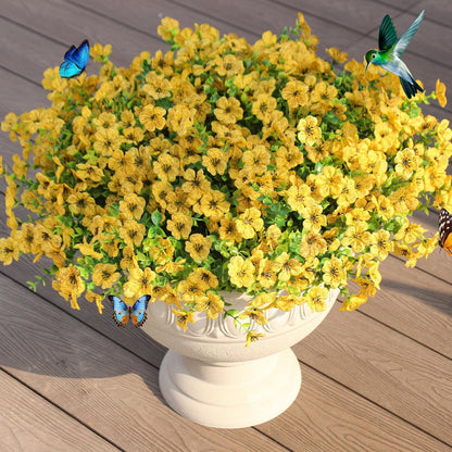 Faux Artificial Plants Flowers for Outdoor Planters Spring Summer Decor 16 Bundles Fake Eucalyptus Silk Daisy UV Resistant Realistic Used for Outside, Home, Front Porch, Patio, Yard Decorations
