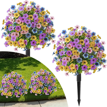 Alupssuc 2Pcs 20" Artificial Topiary Ball Flowers For Outdoors Planters, Spring Decoration with Spike, UV Resistant Faux Summer Plants, Fake Bushes Indoor Decor, Mix 4 Colors for Garden, Porch & Patio