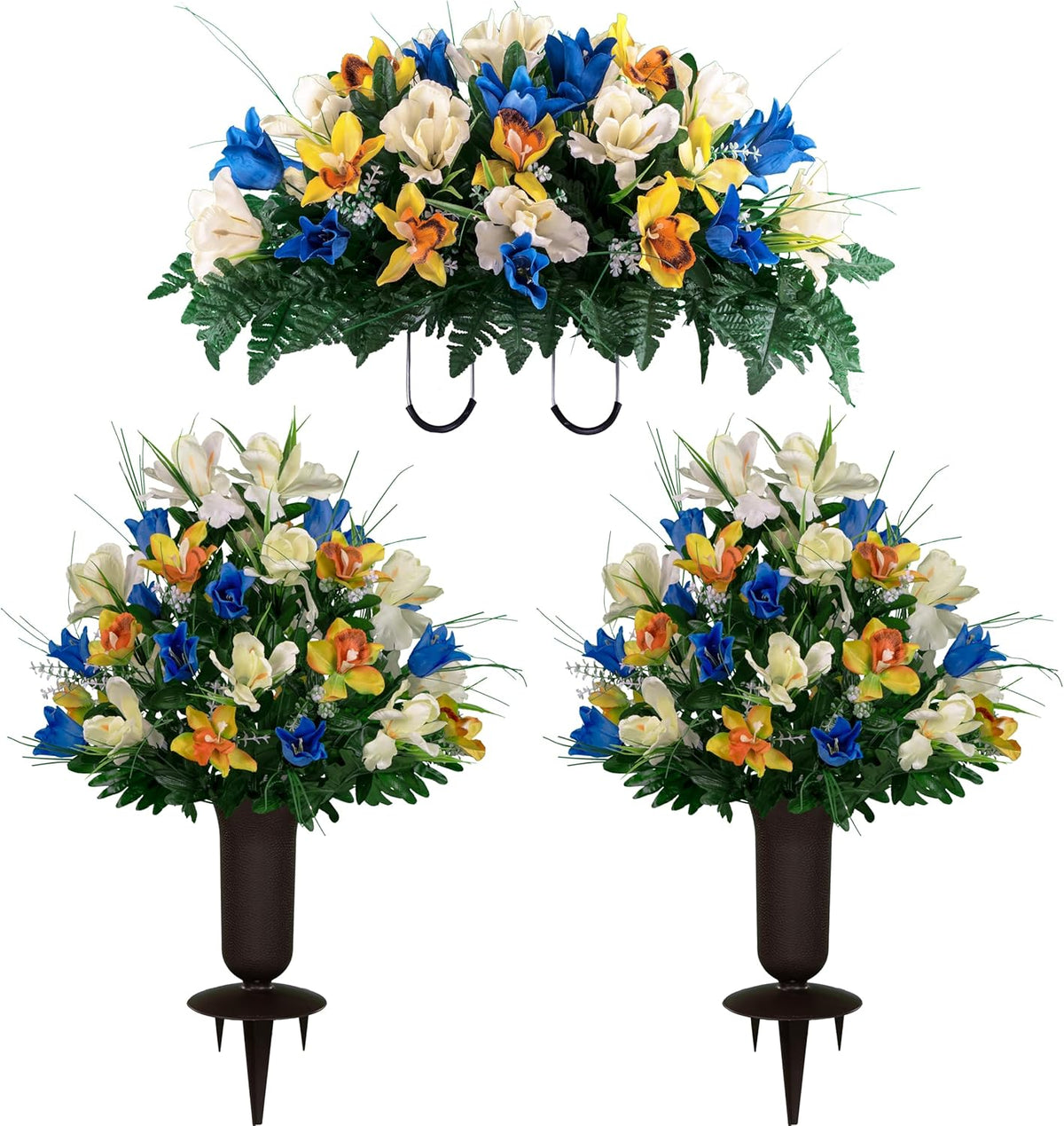 Sympathy Silks Ruby's Silk Flowers Artificial Flowers - Weighted Pot Bouquet Decoration - Height 18"-20" - Red Tulip and White Iris Potted Flowers