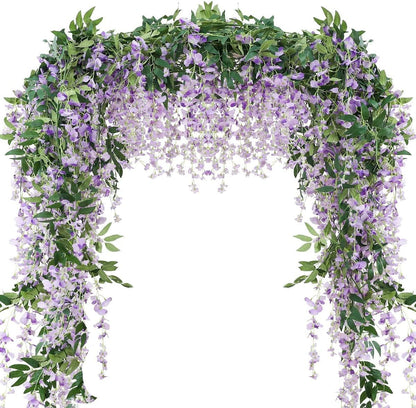 Veryhome 3Pcs 7.2Ft/Piece Artificial Flowers Wisteria Garland Artificial Wisteria Vine Hanging Flower Greenery Garland for Home Garden Outdoor Wedding Arch Floral Decor (White)