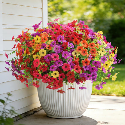 Artificial Flowers for Outdoors, Fake Faux Plants Outside Realistic Spring Summer Decor, UV Resistant Silk Flowers for Home Porch Garden (12, Purple Red Yellow Hot Pink)
