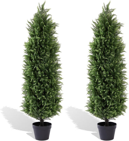 27“ Realistic Artificial Boxwood Topiary Trees Set of 2, Faux Boxwood Plants Outdoor UV-Resistant, No Maintenance Curb Appeal Fake Evergreen Bushes & Shrubs for Front Porch Outside Planter Decor