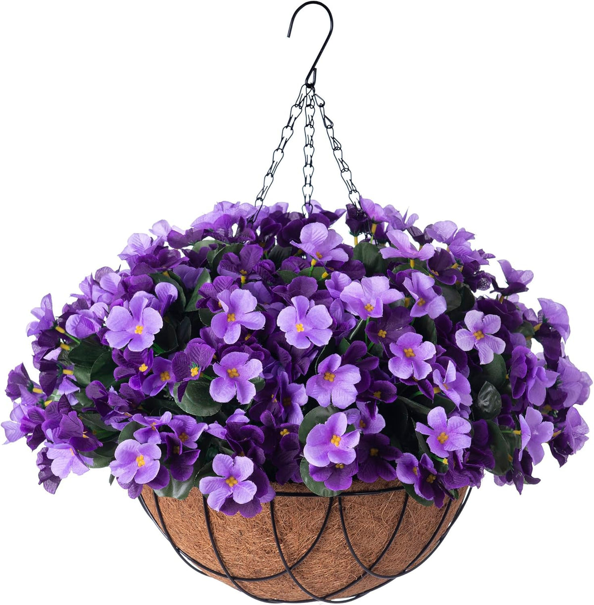 Artificial Hanging Flowers with Basket Outdoors, Fake Hydrangea UV Resistant Arrangements in Pot Planter Spring Summer Decor for Indoor Porch Garden Yard(Double Lotus)