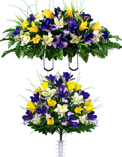 Sympathy Silks Ruby's Silk Flowers Artificial Flowers - Weighted Pot Bouquet Decoration - Height 18"-20" - Red Tulip and White Iris Potted Flowers