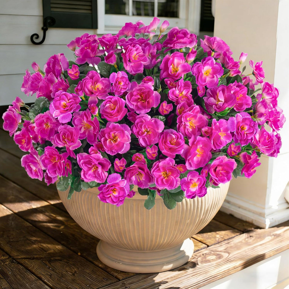 Ivydale Artificial Fake White Flowers Plants for Spring Outdoor Outside, Faux Silk Camellia UV Resistant Realistic for Front Door Porch Patio Balcony Garden Yard Decor, 3 Large Bundles