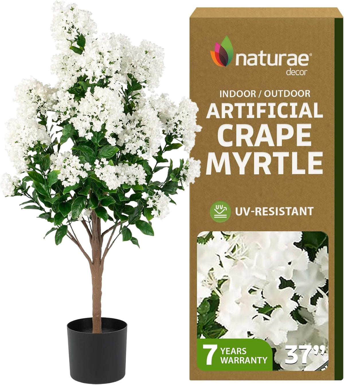Naturae Decor Purple Crape Myrtle Tree - Lifelike Artificial Indoor and Outdoor Flower Tree - UV Resistant - 36 in High