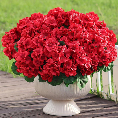 8 Bundles18" Artificial Geranium Flowers for Outdoor Spring Summer Decoration, Fake Silk Geranium Faux Plants UV Resistant for Front Door Planter Outside Home Garden Balcony Yard Porch Decor (Red)