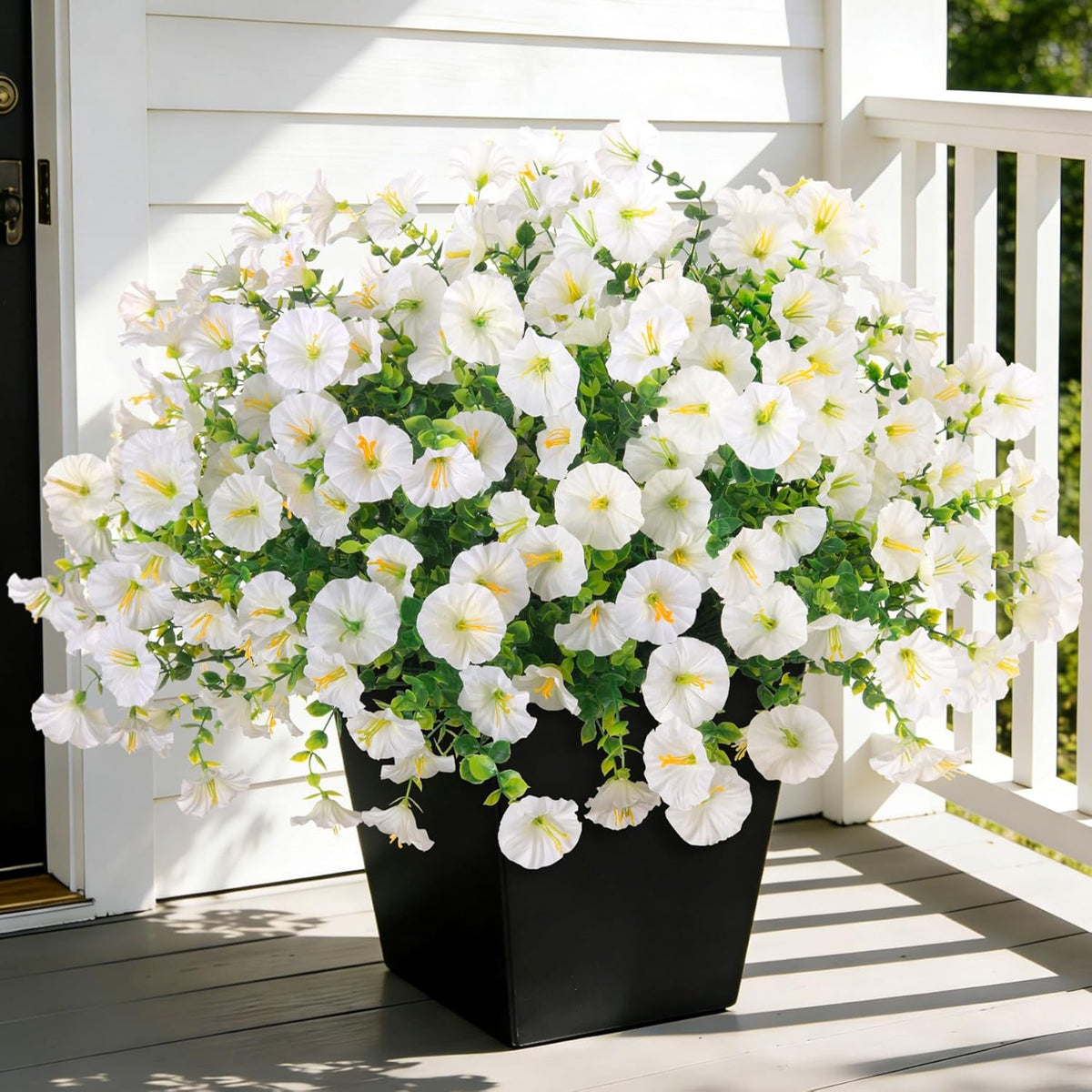 Artificial Flowers for Outdoors, 12 Bundles Fake Plastic Flower Plant, UV Resistant Faux Colorful Silk Morning Glory Petunias for Spring Summer Outside Garden Porch Front Door Decor, Purple