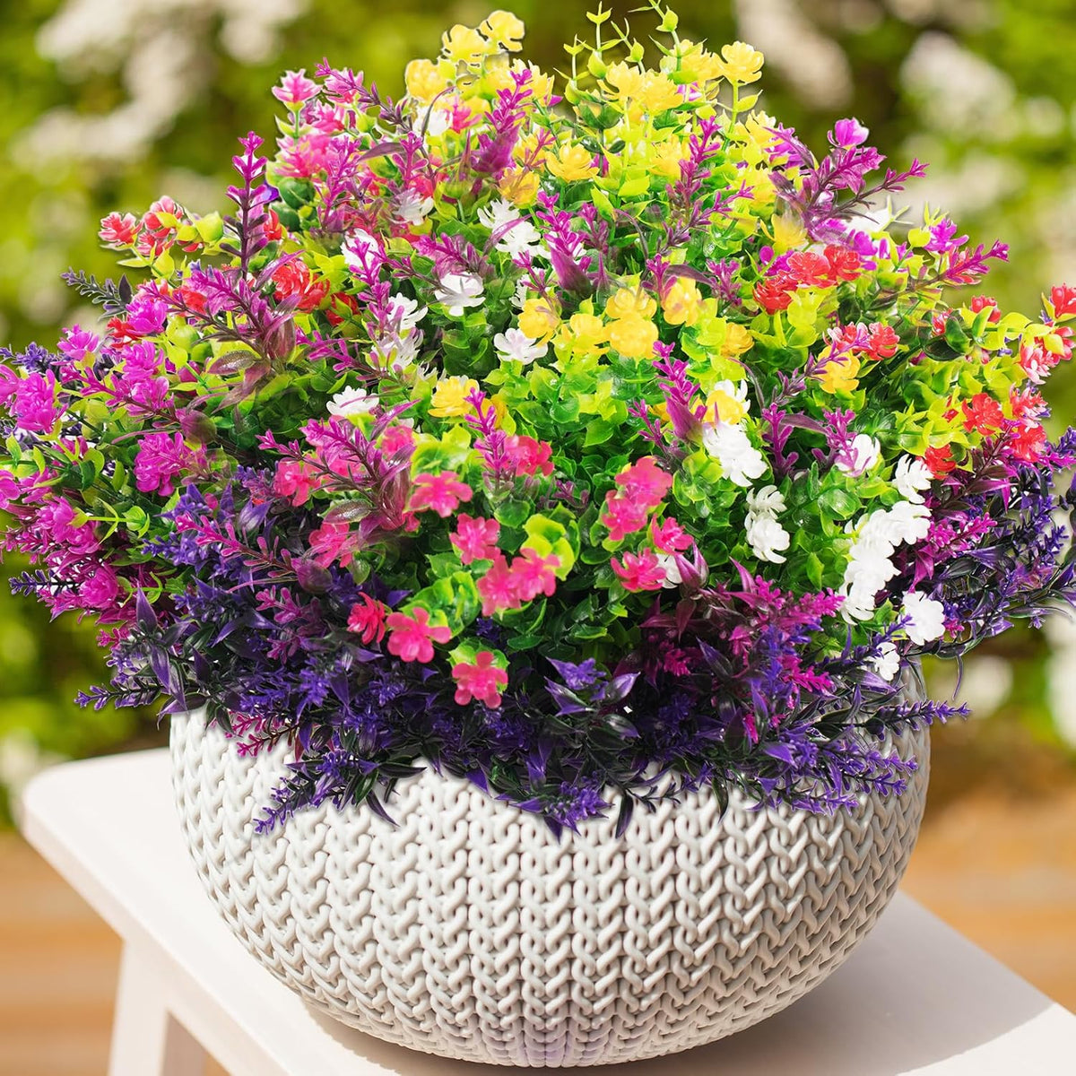 14 Pcs Artificial Flowers Outdoor UV Resistant Fake Flower for Outside Faux Greenery Plant Planter Plastic Flowers - No Maintenance Outdoor Faux Flowers for Porch Garden Home Decor (Mix 4)