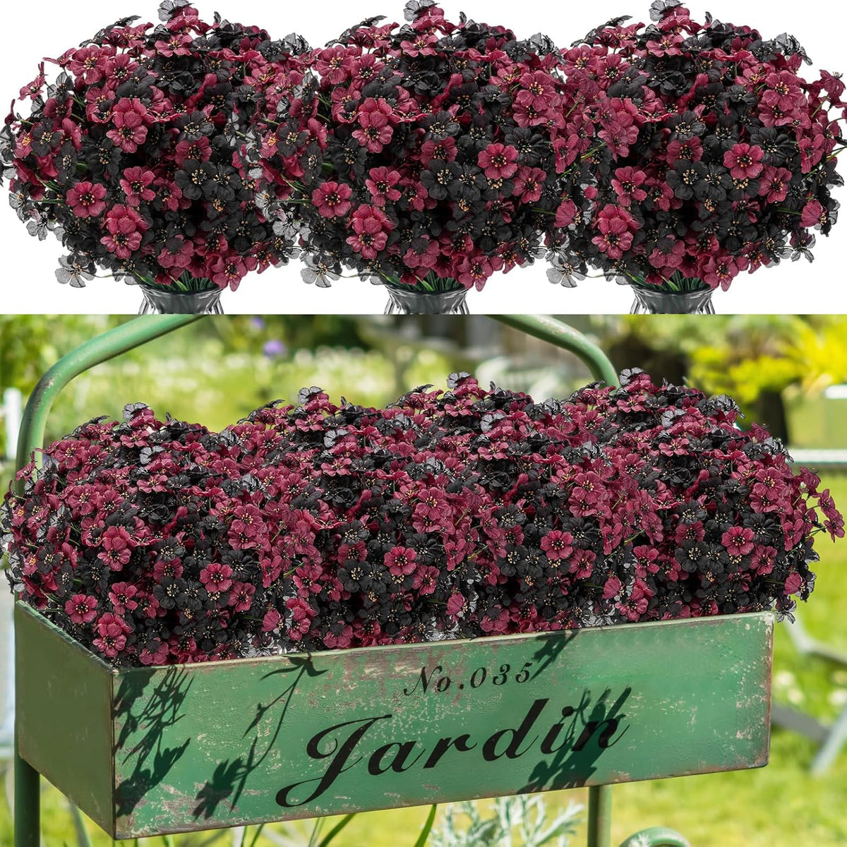 Lyrow 100 Bundles Violet Artificial Flowers, UV Resistant Faux Flowers Outdoor, Faux Silk Flowers, Fake Violet Flowers Bulk for Front Porch Hanging Garden Courtyard Farmhouse Home(Classic Colors)