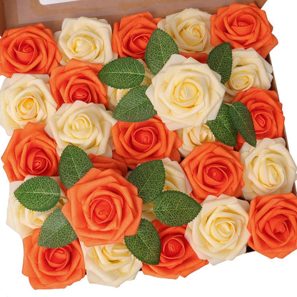 50 Pcs Artificial Flower，Real Touch Foam Roses w/Stem DIY for Wedding Bouquet Centerpieces Party Shower Home Decor-Green boxpack
