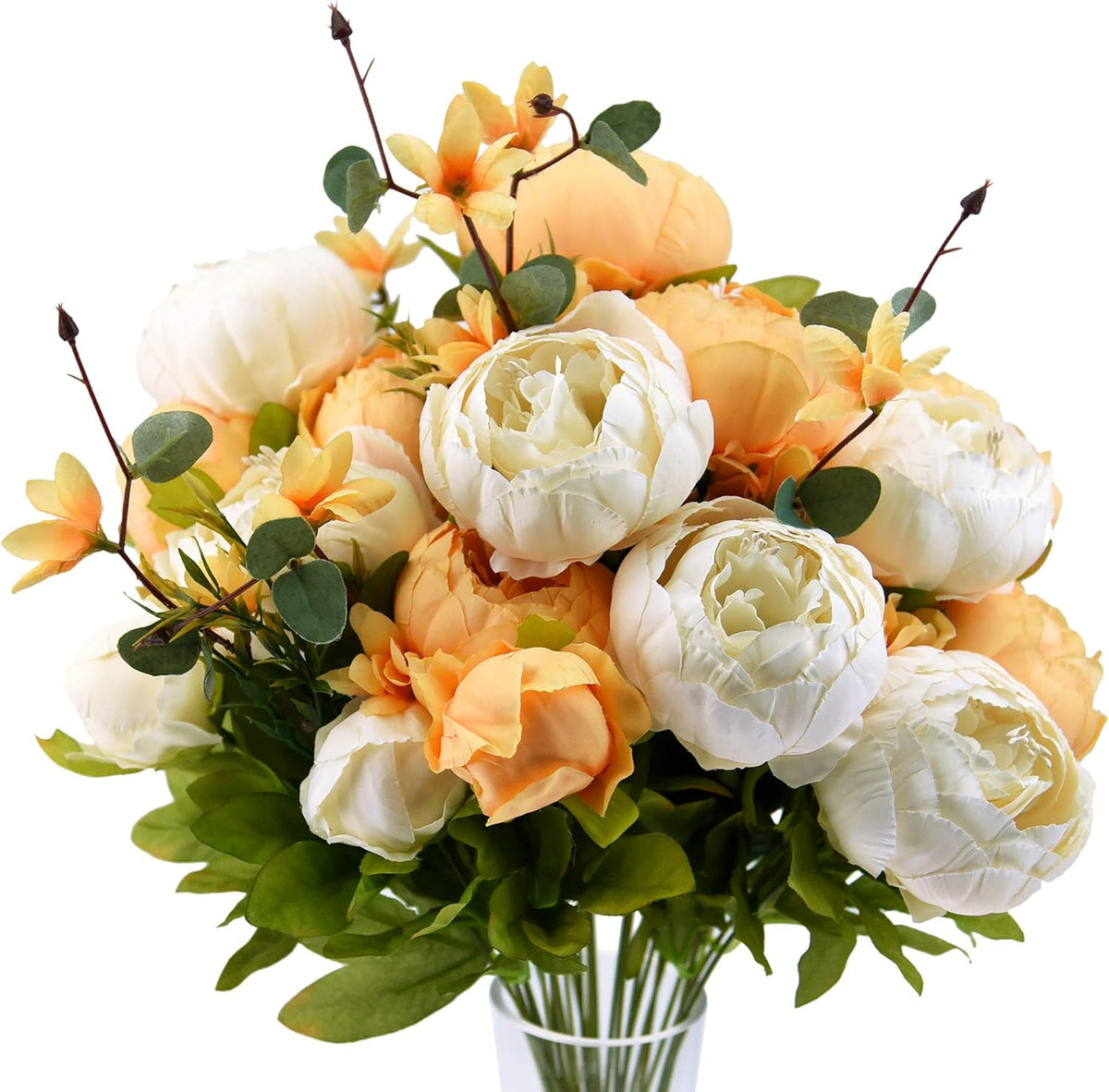FiveSeasonStuff Artificial Peonies Bouquet – Set of 2 Whimsical Lavender Bliss Silk Flowers, Purple and White Blooms, Multiple Stems per Main Stem, for Weddings, Home Decor, DIY Floral Arrangements