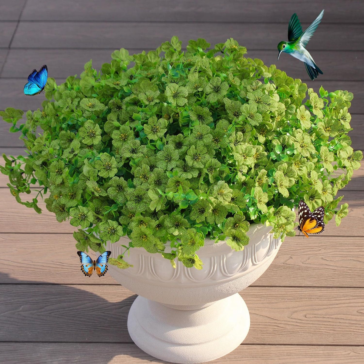 Faux Artificial Plants Flowers for Outdoor Planters Spring Summer Decor 16 Bundles Fake Eucalyptus Silk Daisy UV Resistant Realistic Used for Outside, Home, Front Porch, Patio, Yard Decorations