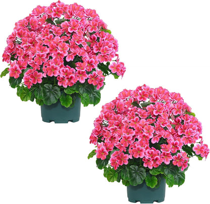 QIANYUN Artificial Geranium Bush – 20 Inch Outdoor Potted Artificial Plant for Front Porch, UV Resistant Faux Flower Bush for Garden, Yard & Patio Decor (2 Pack)