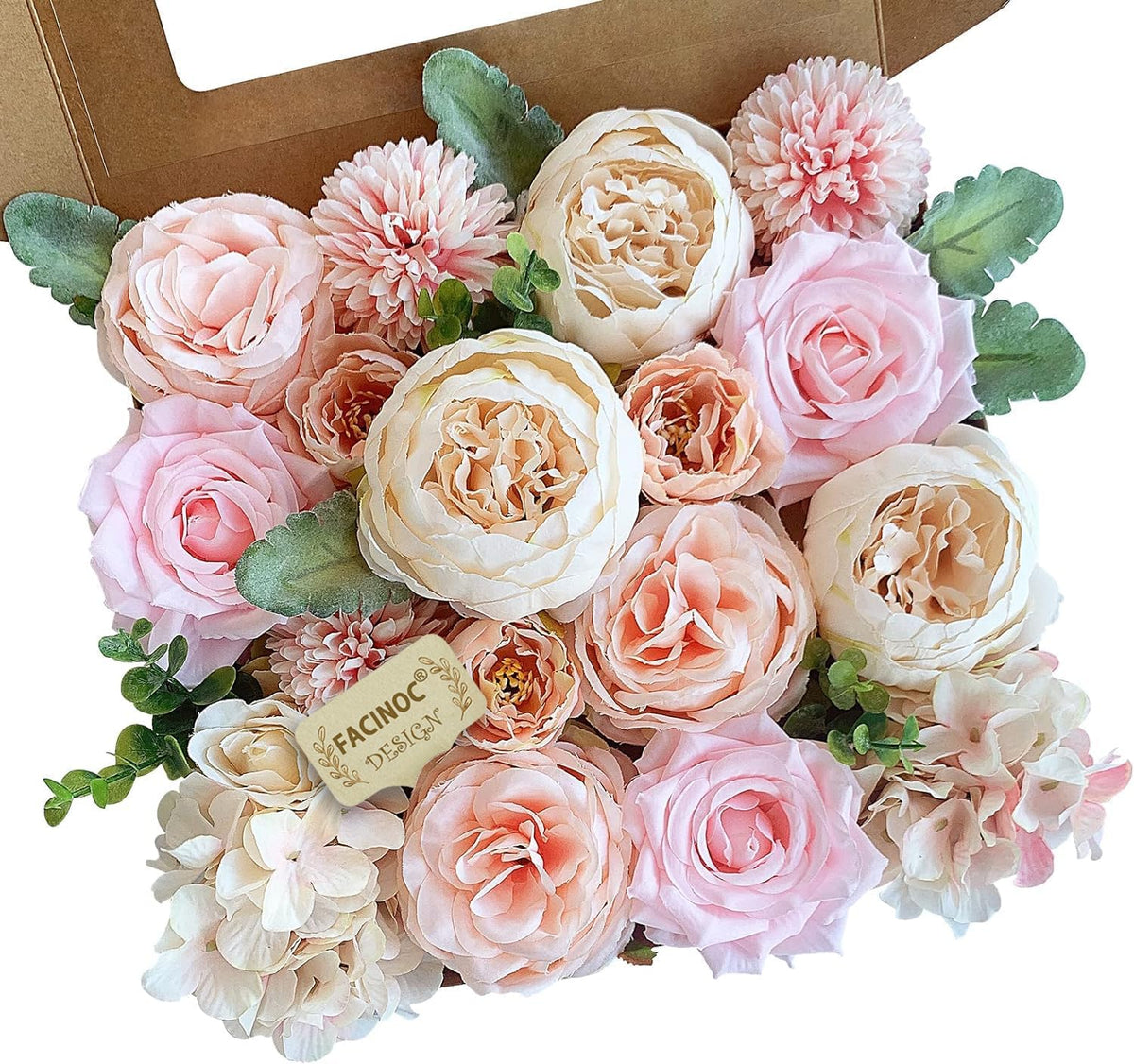 Roses Artificial Flowers Pink Bouquets Box Set for DIY Bridal Wedding Shower Decorations Fake Floral Arrangements for Party Table Centerpieces Home Decor Indoor Outdoor Dusty Blush 19 Pcs
