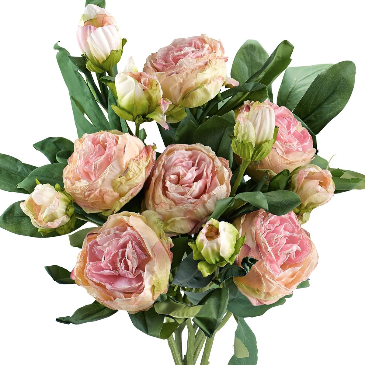 FiveSeasonStuff Artificial Peony Bouquets, 2 Cream Beige & Moss Green Silk Flower Bundles for Wedding Centerpieces & Home Decor – Vintage Peonies