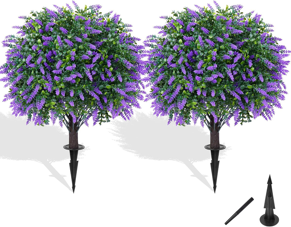 Artificial Cypress Topiary Tree with Ground Spike, Set of 2 Artificial Shrub Bushes, Fake Evergreen Tree for Porch, Artificial Plants for Outdoor Planters Indoor UV Resistant
