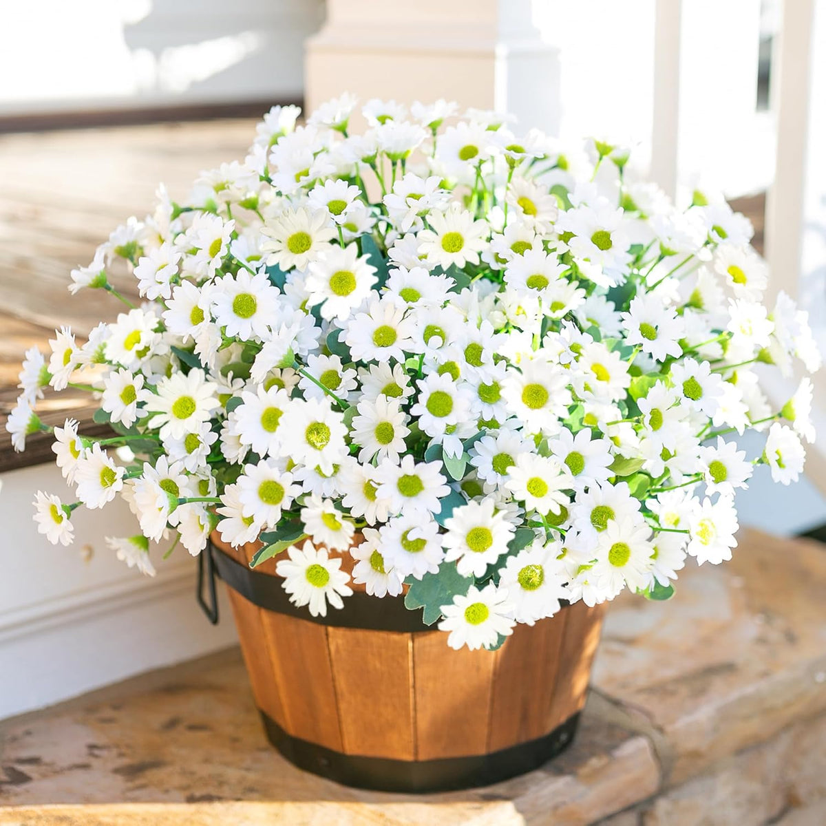 Daisy Artificial Flowers for Outdoors Decoration, 6 Bundles Fake Plants Flowers Bouquet Faux Flowers for Outdoor Planter Look Real UV Resistant Silk Flowers for Outside Front Door Porch Patio, Yellow