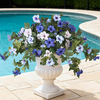Artificial Fake Flowers Plants for Outdoor Decoration, 2PCS Faux Petunias Silk Flower UV Resistant No Fade for Home Outside Garden Balcony Yard Porch Realistic Indoor Decor (Purple White)
