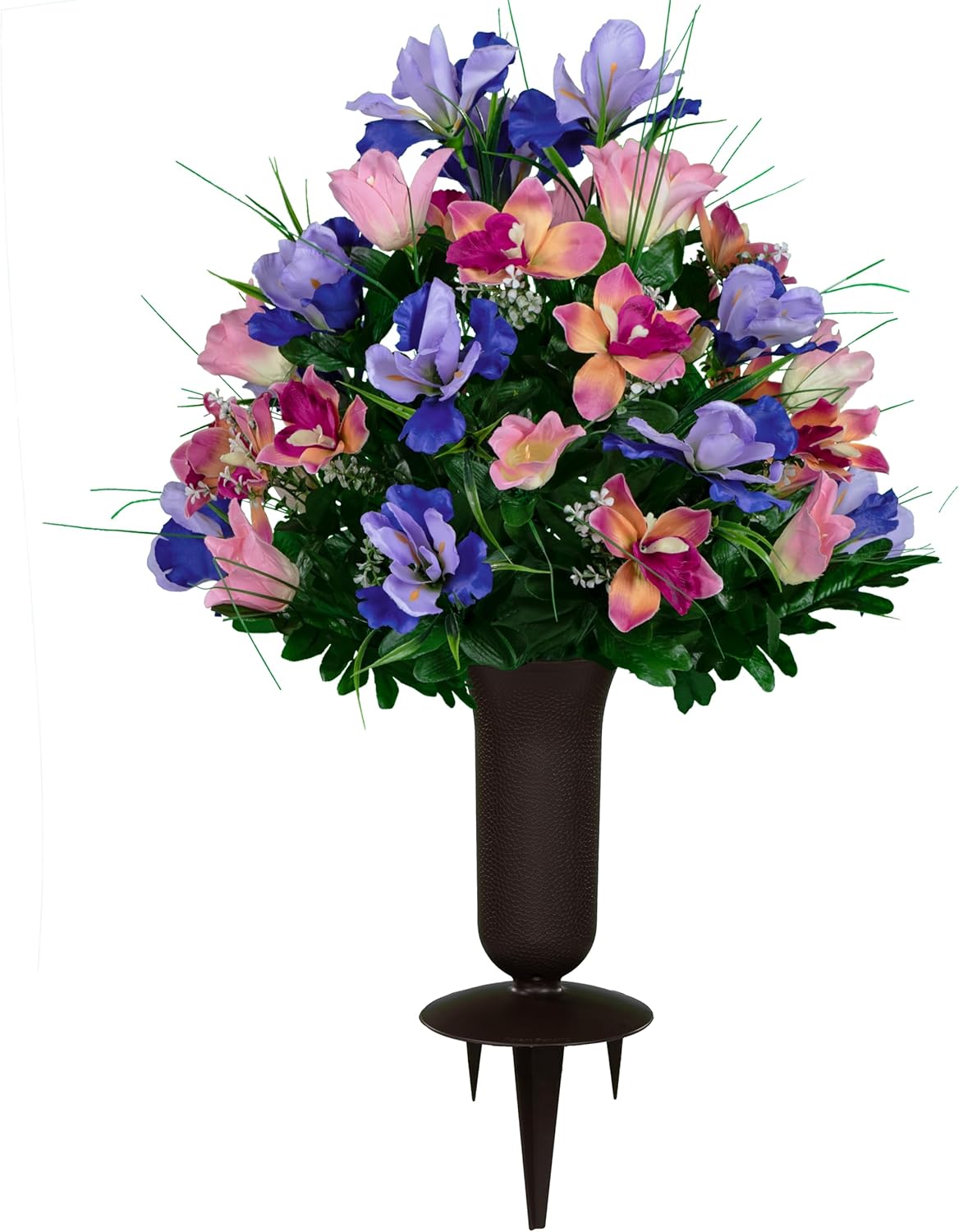 Sympathy Silks Ruby's Silk Flowers Artificial Flowers - Weighted Pot Bouquet Decoration - Height 18"-20" - Red Tulip and White Iris Potted Flowers
