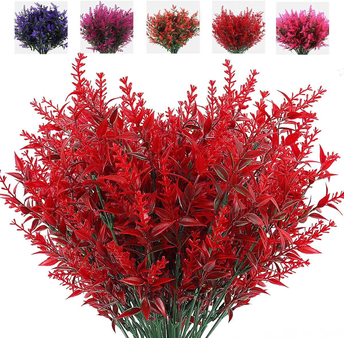 Outdoor Artificial Plant UV Resistant Fake Stems Plants, Faux Plastic Greenery for Indoor and Outdoor Hanging Plants Garden Porch Window Box Home Wedding Farmhouse Outdoor Decorations for Patio (Fuchsia)