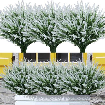 12 Bundles Fake Outdoor Flowers UV Resistant Plants Artificial Lavender Faux Plastic Shrubs Window Box Garden Porch Home Decor(Purple)
