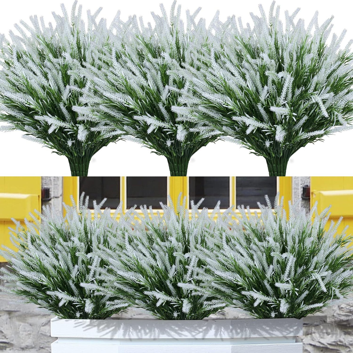 12 Bundles Fake Outdoor Flowers UV Resistant Plants Artificial Lavender Faux Plastic Shrubs Window Box Garden Porch Home Decor(Purple)