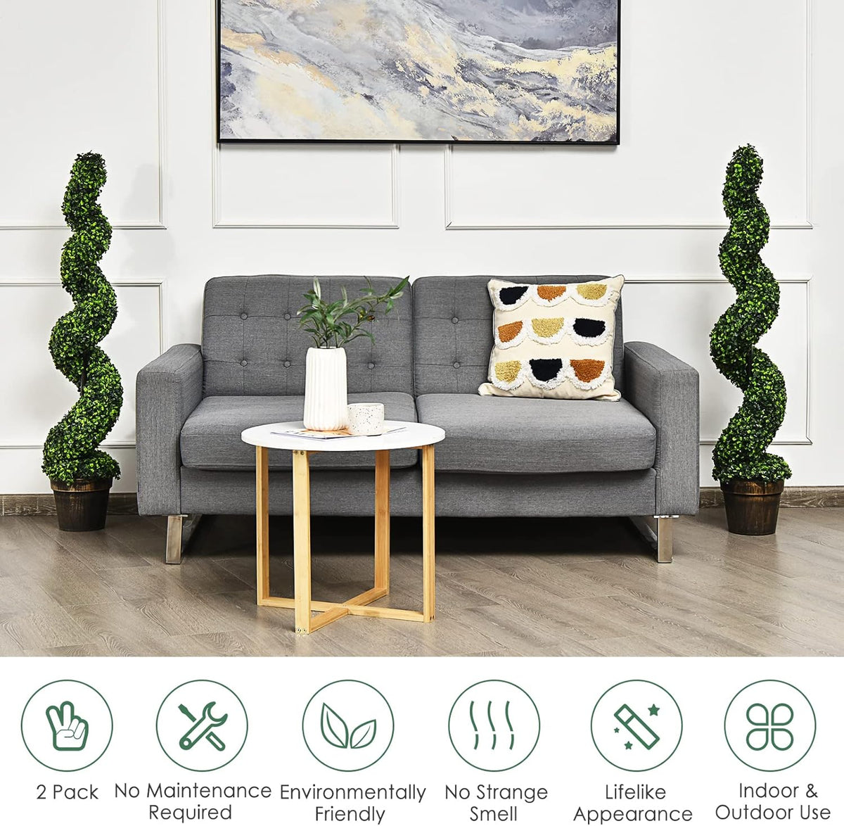 Charming Artificial Spiral Boxwood Topiary Home Decor Bundle