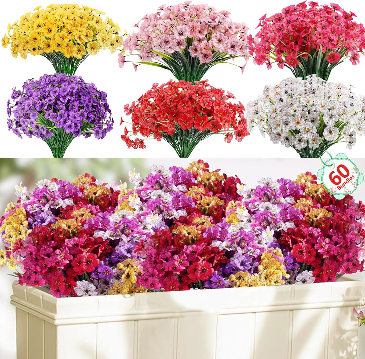 Artificial Flowers Outdoor Fake Plants, Faux Silk Flowers Plastic Plants for Outdoors Indoor and Outdoor Front Porch Hanging Planter Window Box Garden Home Spring Decoration, 14 Pack (Mix)