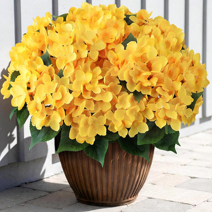 FOTEEWL 16 Bundles Artificial Hydrangea Flowers for Outdoor Decor, Realistic Faux Silk Bouquets Sun-Resistant Fake Plants for Front Door Balcony Farmhouse Garden Home Spring Summer Decor (Blue)