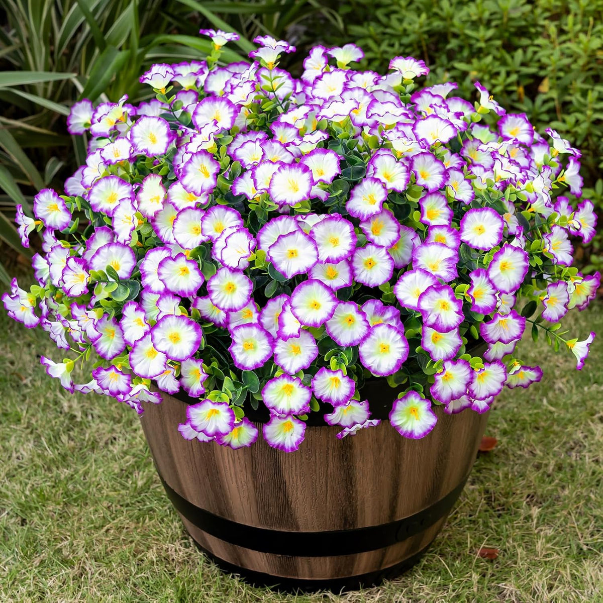 Artificial Faux Flowers for Outdoor 16 Bundles Boxwood Fake Morning Glory for Planter, UV Resistant Fake Flowers for Home Porch Patio Outside（8 Color）