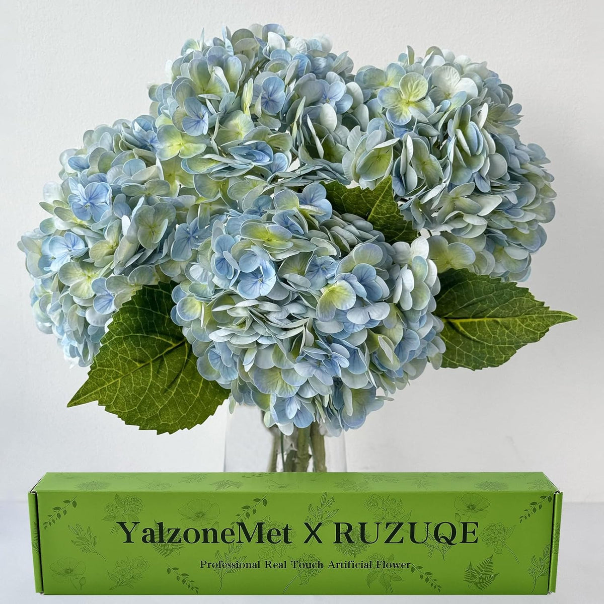 YalzoneMet Hydrangea Artificial Flowers 4 Pcs 2 White 2 Light Blue 21 inch Long Rod Real Touch Lifelike Fake Latex Hydrangea for Home Party Outdoor Wedding Gifts Christmas Decor Table Centerpiece