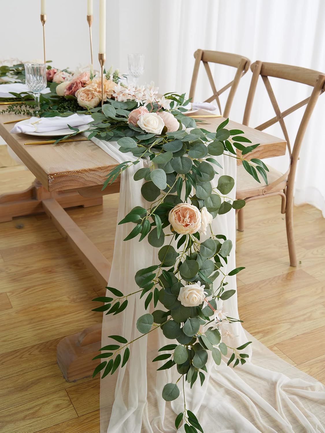 Refined Eight Foot Eucalyptus Peony Home Decor Statement