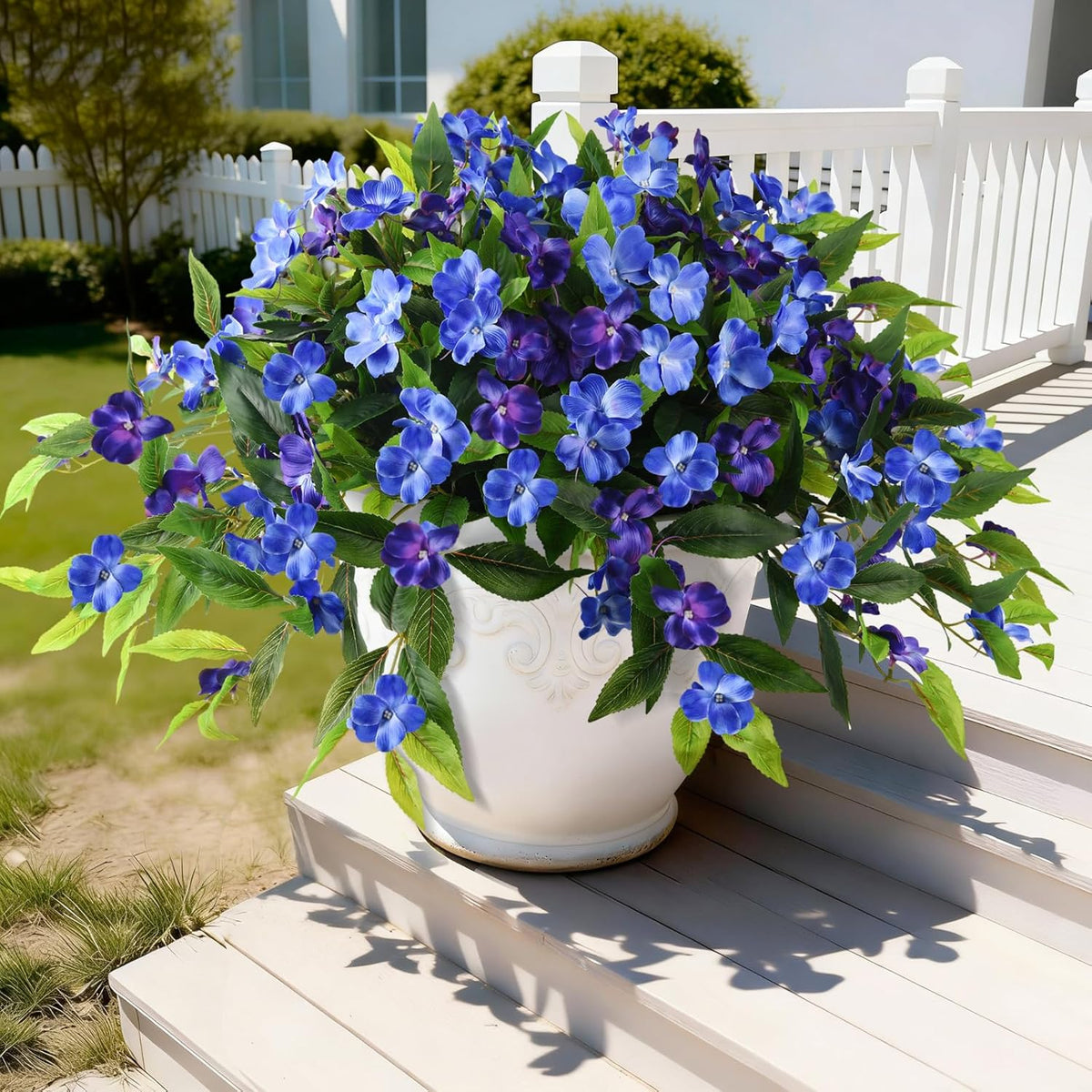 Hommyea Artificial Fake Hanging Flowers Plants Basket for Outdoors Outside Decoration UV Resistant Faux Silk Flowers Look Real Plastic Flowers for Spring Planters Home Porch Patio Garden Decor(purple)
